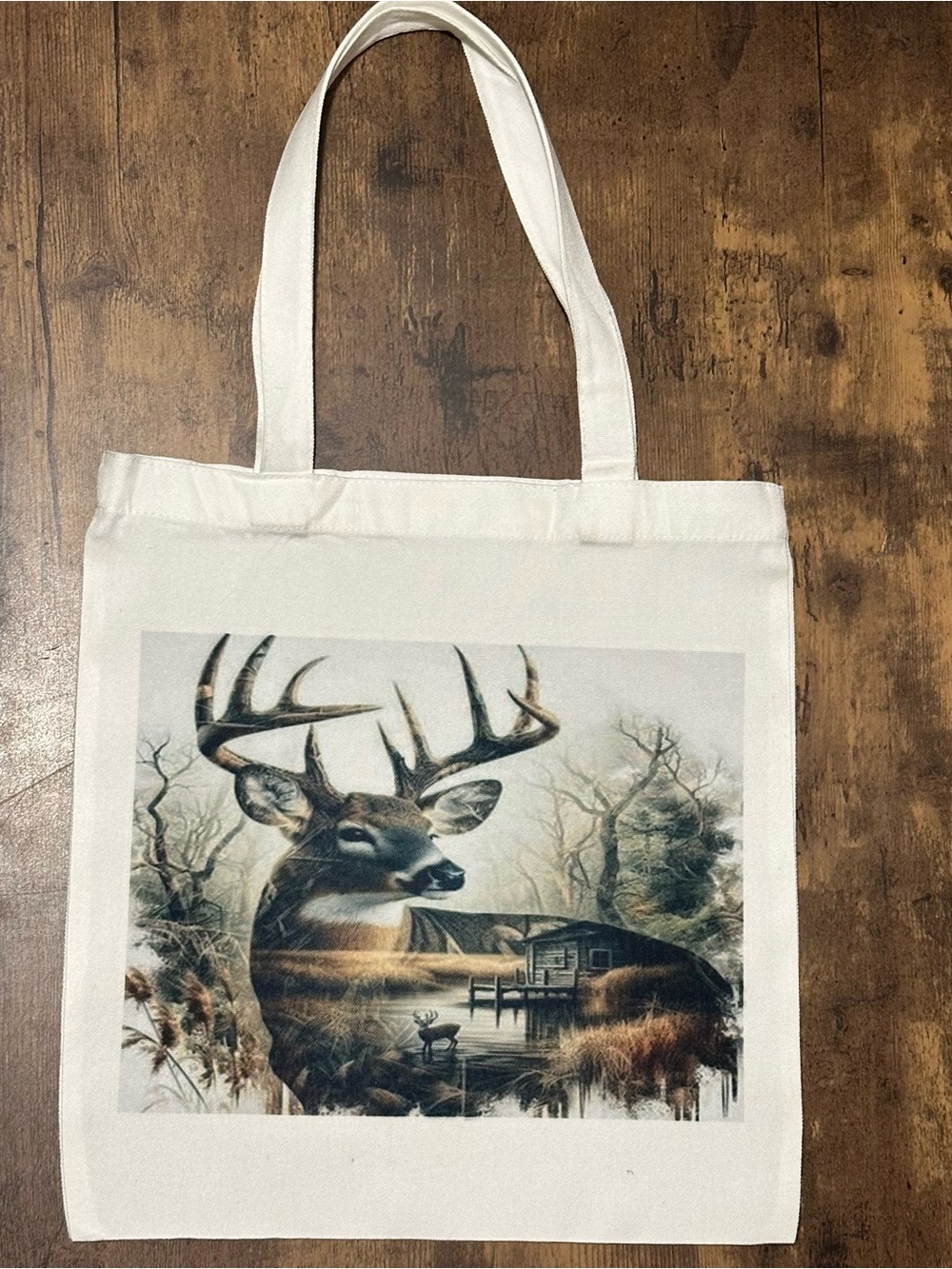 Hand-Crafted Heavy Duty Cream Canvas Tote with Deer Nature Print New Without Tag
